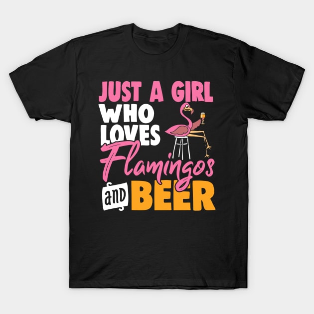 Womens Flamingo product I Just A Girl Who Loves Flamingos And Beer T-Shirt by biNutz